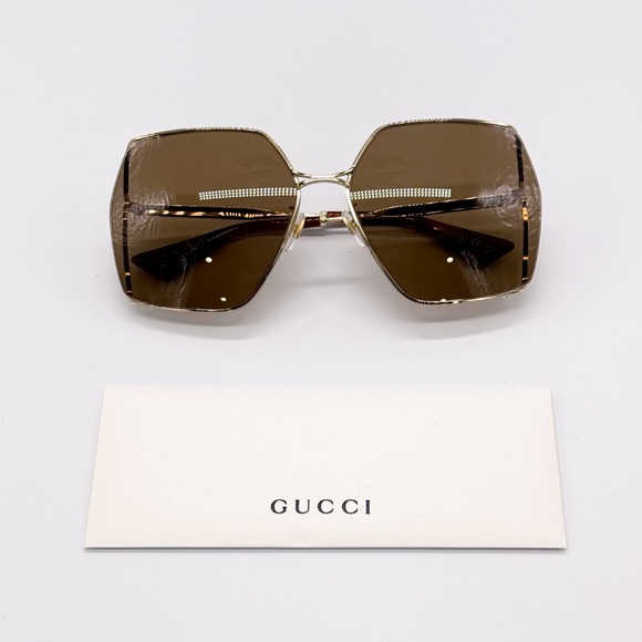 NEW GUCCI GG0817S 002 GEOMETRIC GOLD BROWN WOMEN SUNGLASSES GUCCI - Picture 13 of 14